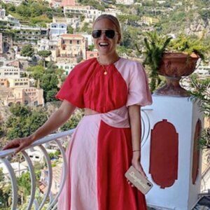 Aje Entwined Midi Dress (Pink and Red Gown)